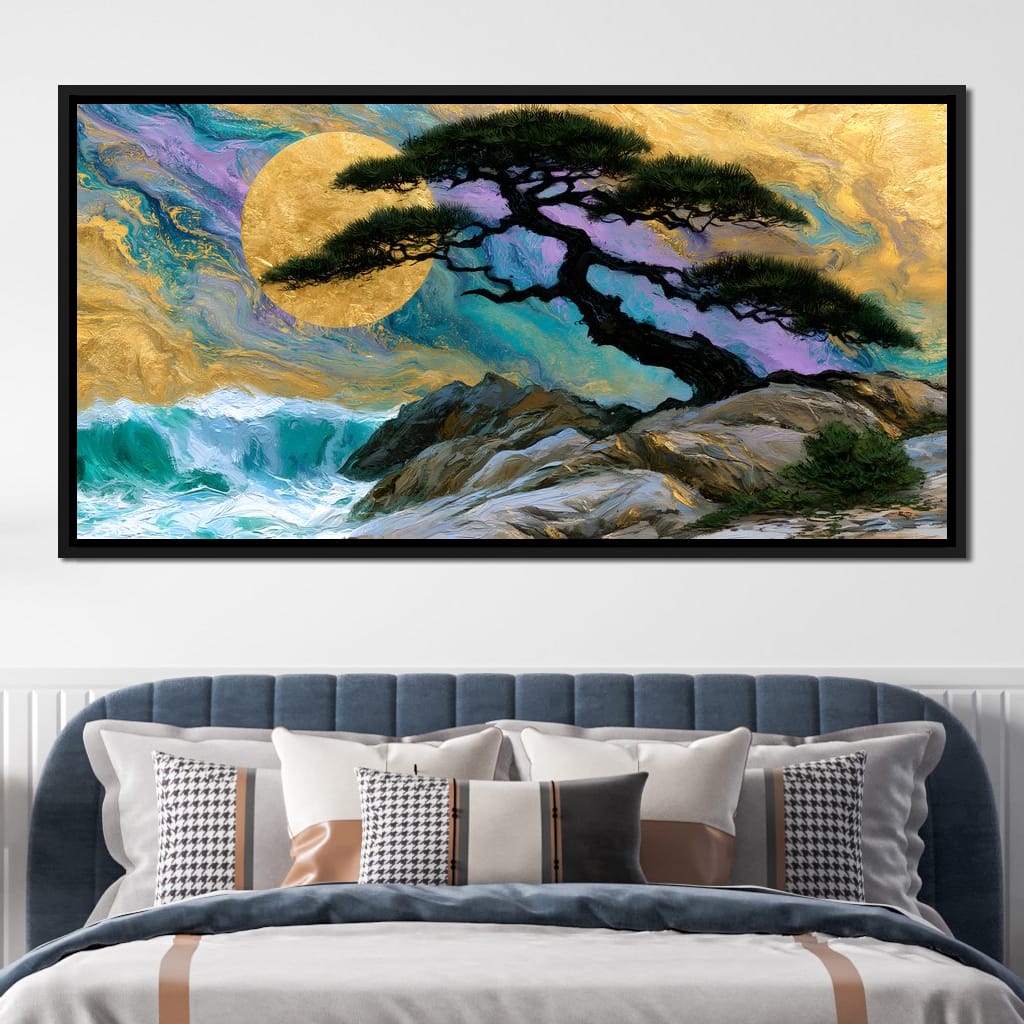 Gilded Solstice Above The Rushing Tide Canvas Wall Art