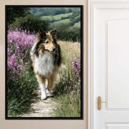 Sheltie Meadow Path Portrait Canvas Wall Art