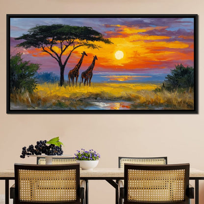 Savanna Giraffes Sunset Glow Canvas Wall Art