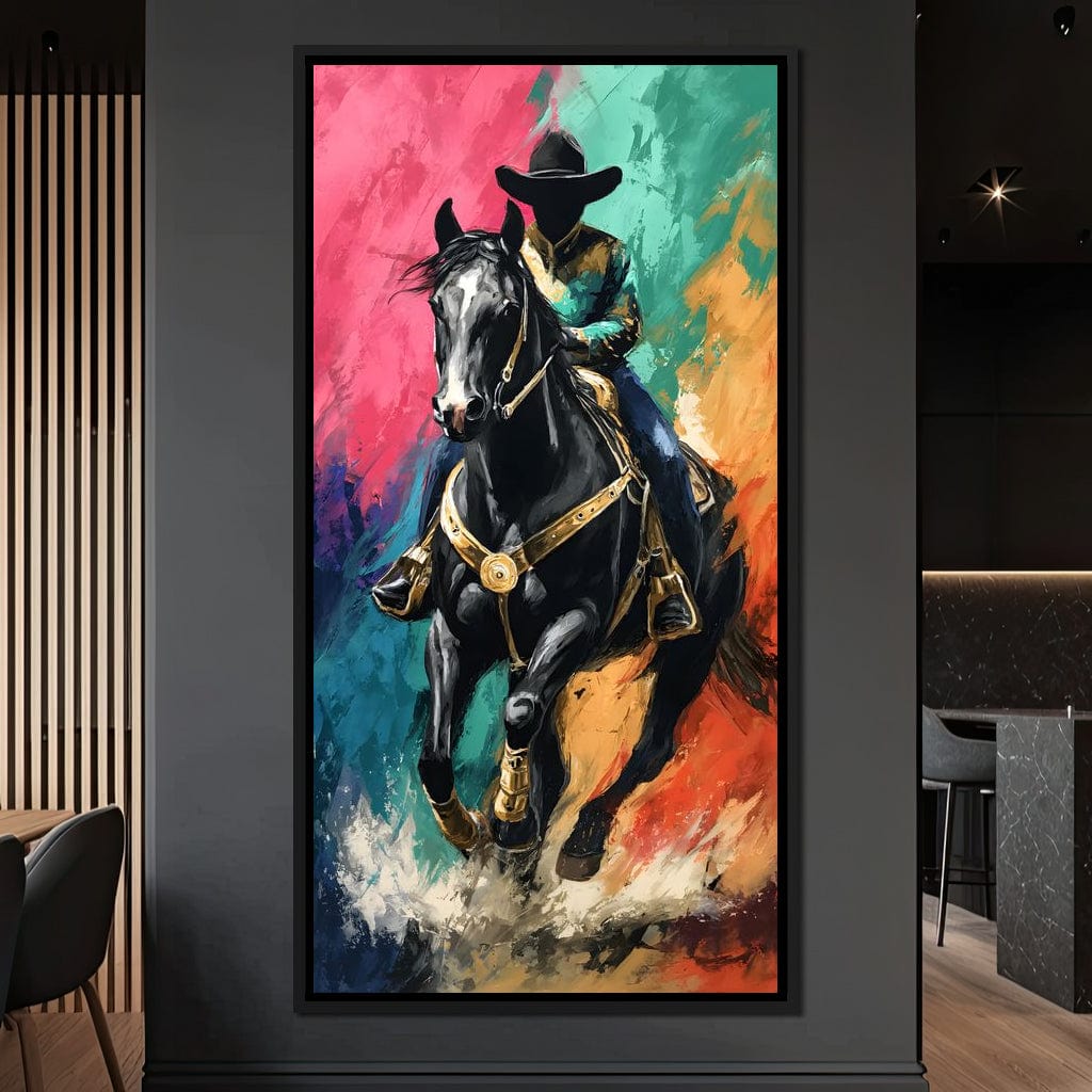Galloping Midnight Charro Charge Canvas Wall Art