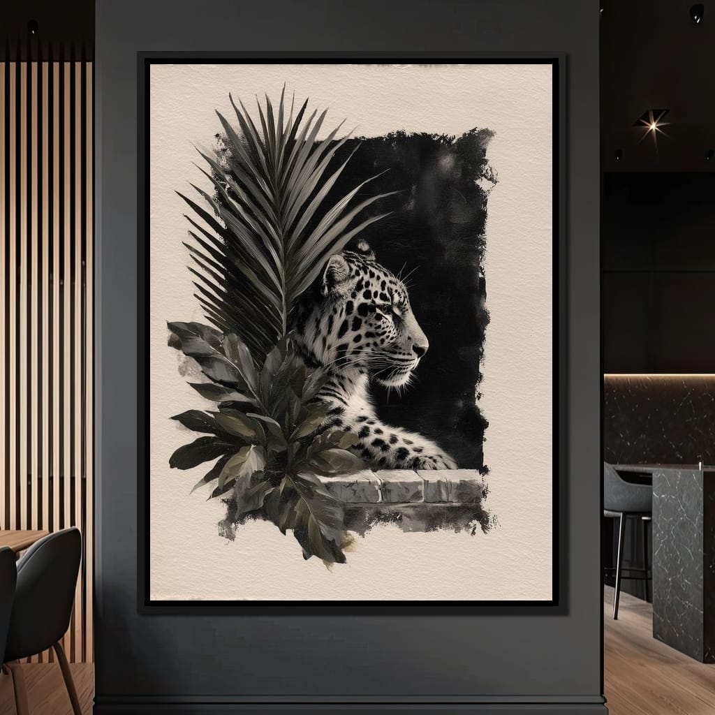Feline Watch Over Stone Wall Canvas Wall Art