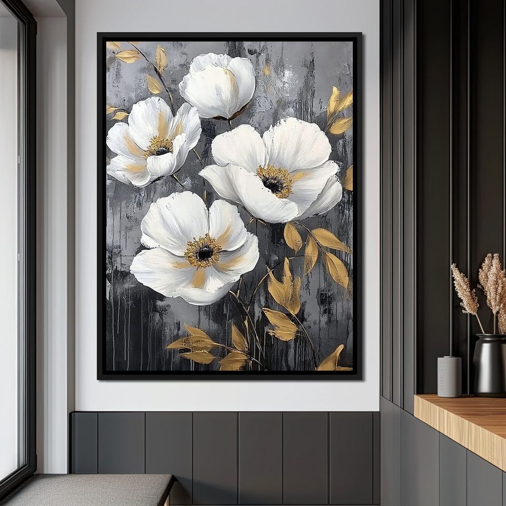 Golden Petal Harmony Blooms Canvas Wall Art