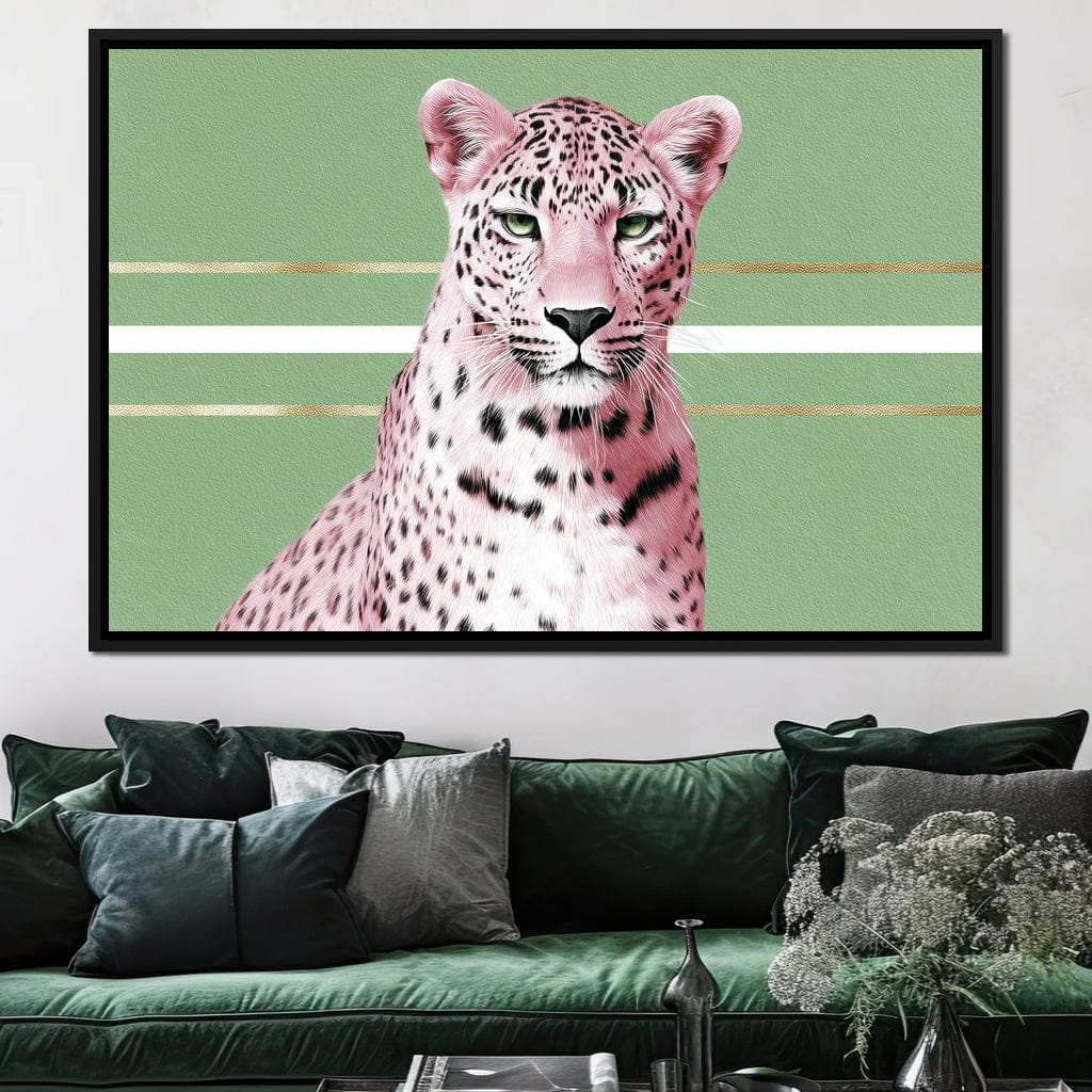 Pink Leopard Gold Line Portrait Canvas Wall Art