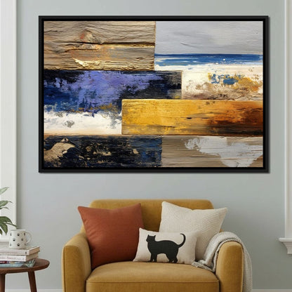 Coastal Indigo Gold Layers Canvas Wall Art