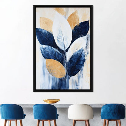 Golden Indigo Leaves Canvas Wall Art
