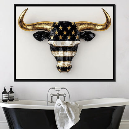 Majestic Gold Horned Bull Canvas Wall Art