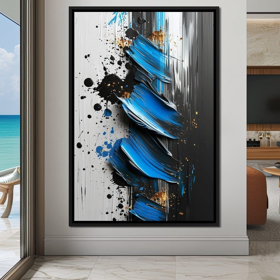 Sapphire Strokes Gold Specks Canvas Wall Art