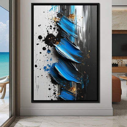 Sapphire Strokes Gold Specks Canvas Wall Art