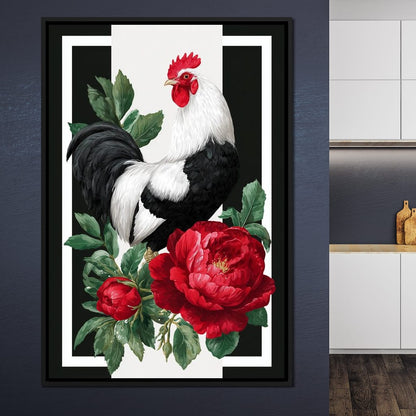 Rooster With Peony Garden Canvas Wall Art