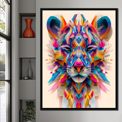 Vivid Geometric Lion Majesty Canvas Wall Art