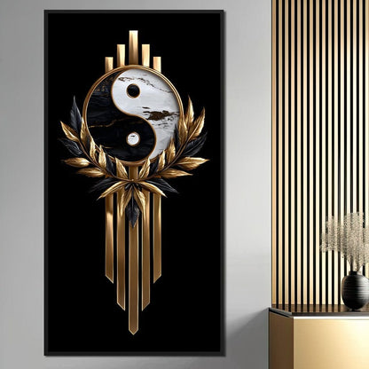 Golden Yin Yang Marble Elegance Canvas Wall Art