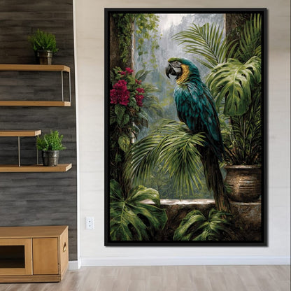 Rainforest Macaw Perch Scene Canvas Wall Art
