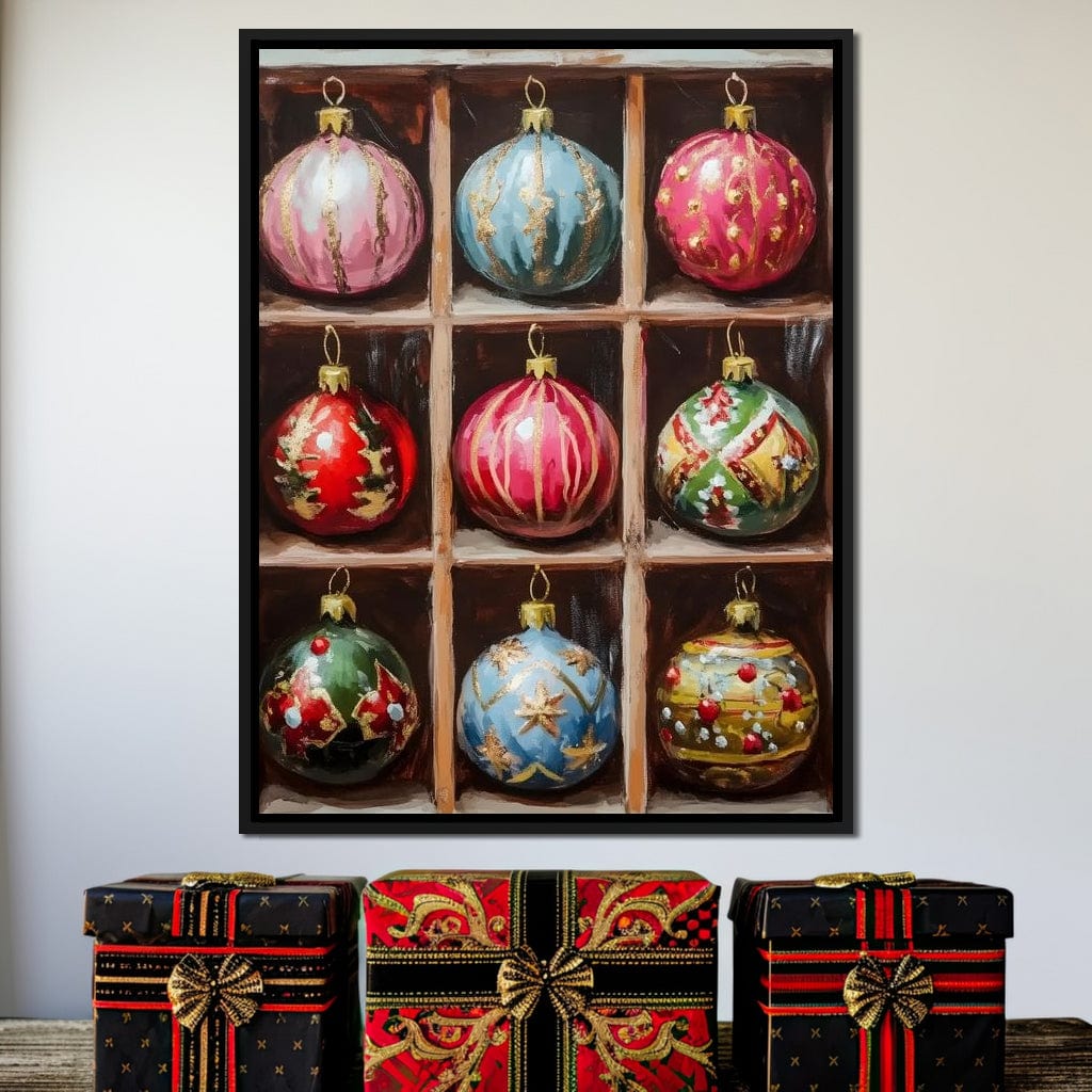 Vintage Christmas Ornaments Grid Canvas Wall Art