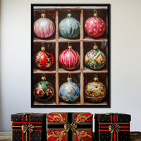 Vintage Christmas Ornaments Grid Canvas Wall Art