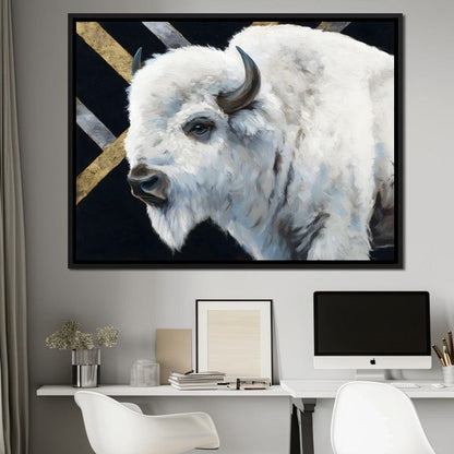 Gilded Plains White Bison Canvas Wall Art