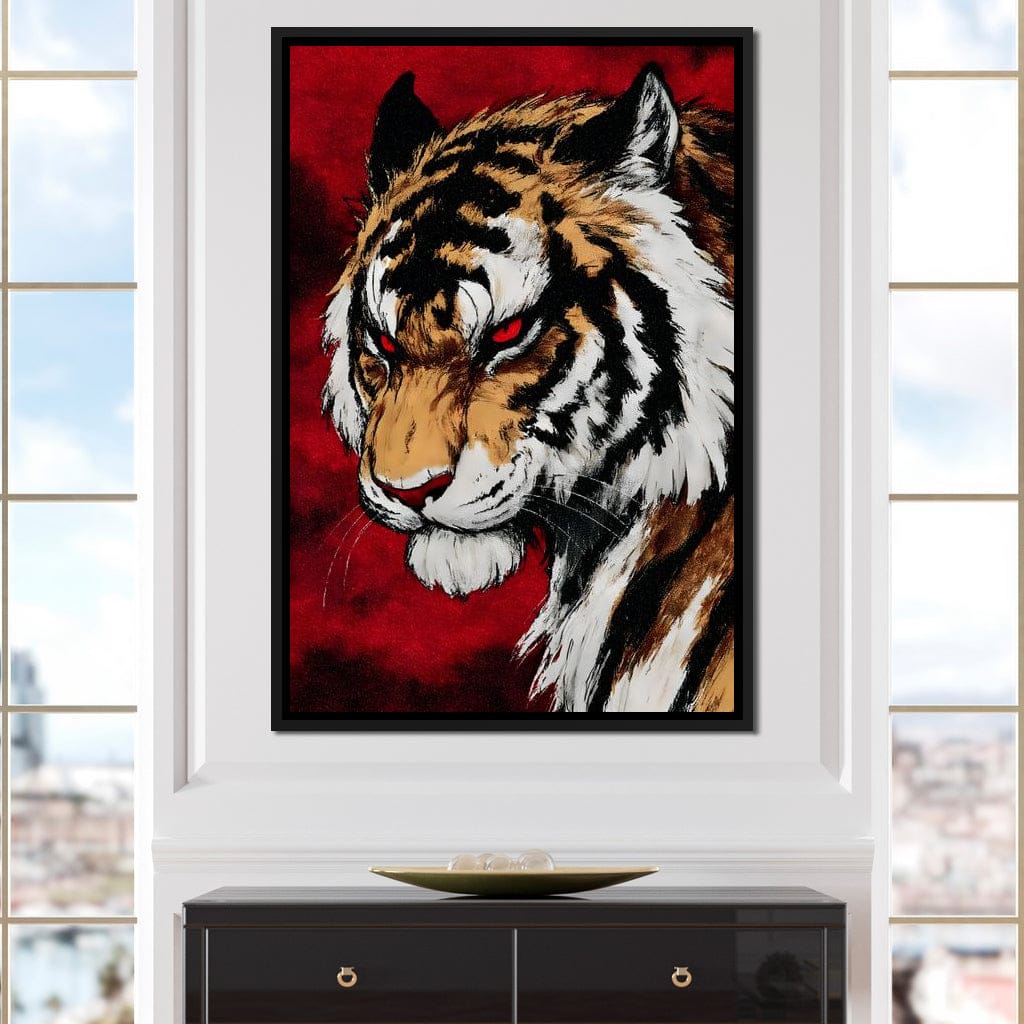 Fierce Tiger Red Eyes Roar Canvas Wall Art