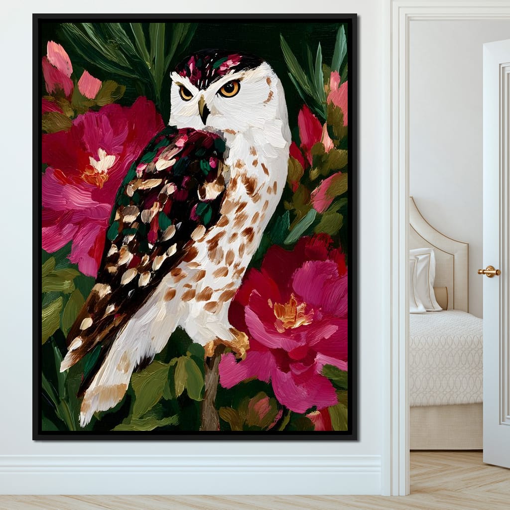 Owl Garden Bloom Portrait Canvas Wall Art