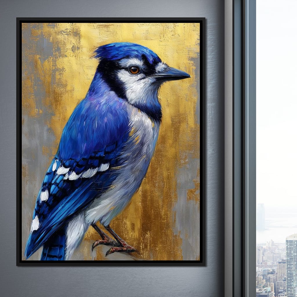 Golden Blue Jay Portrait Canvas Wall Art