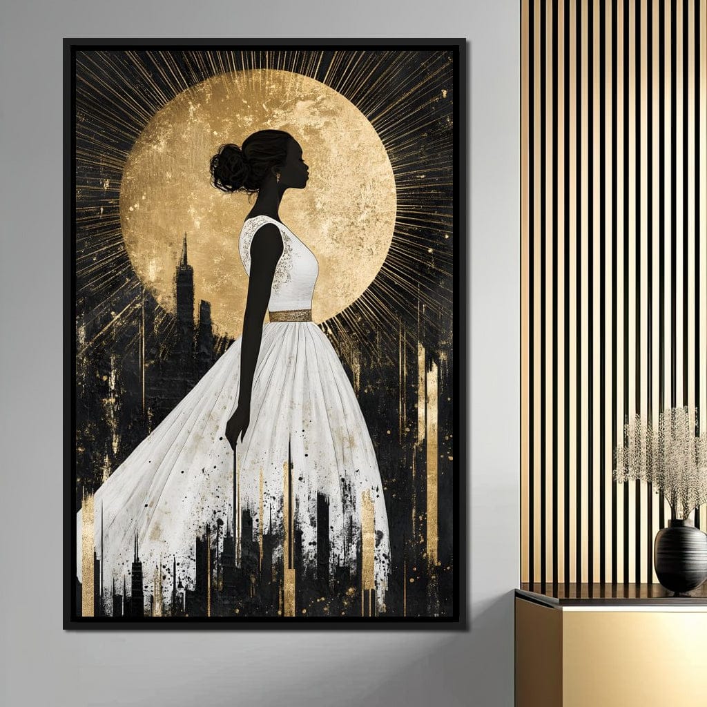 Golden Silhouette City Radiance Canvas Wall Art