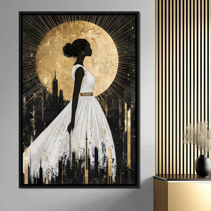 Golden Silhouette City Radiance Canvas Wall Art