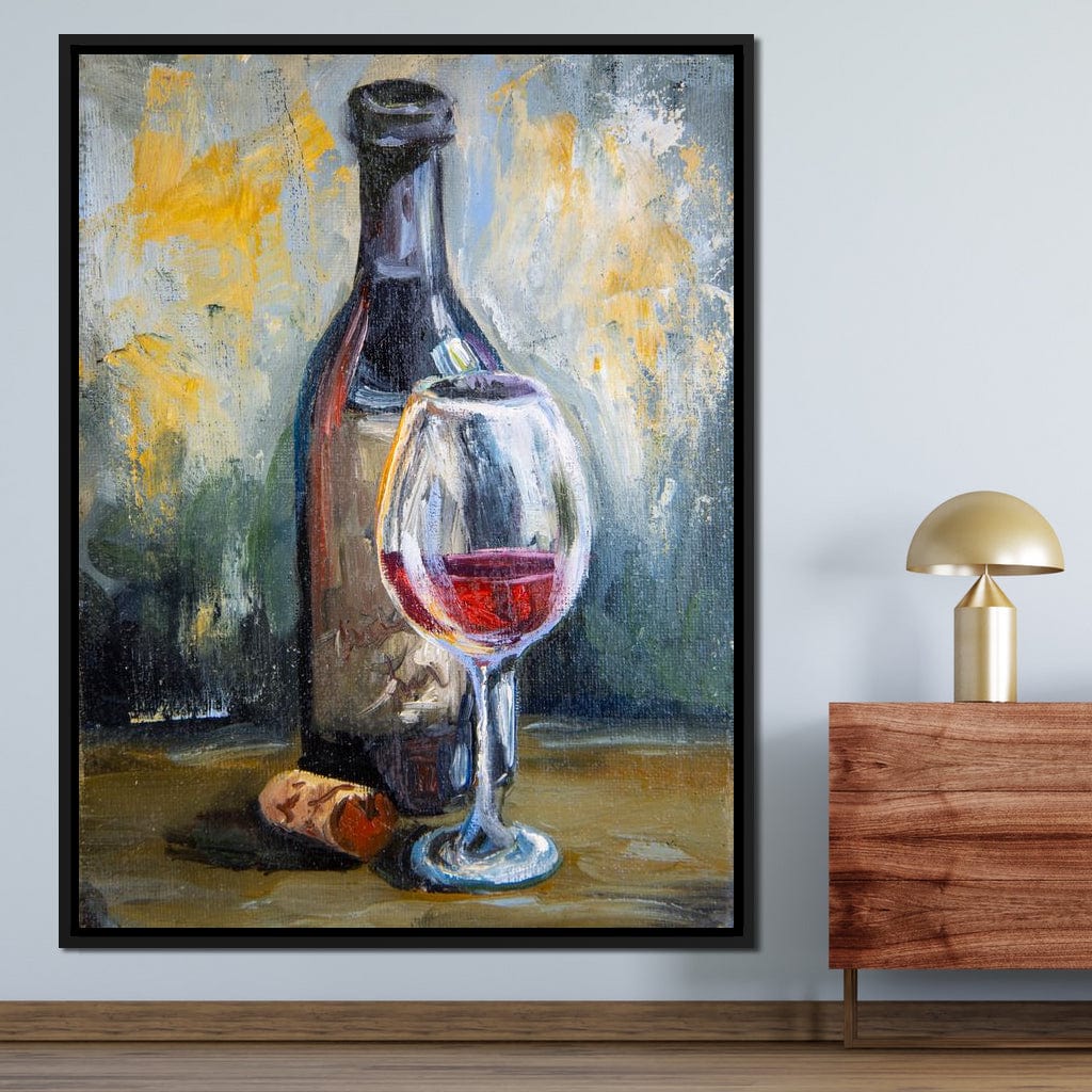 Bottle & Glass of Wine Canvas Wall Art