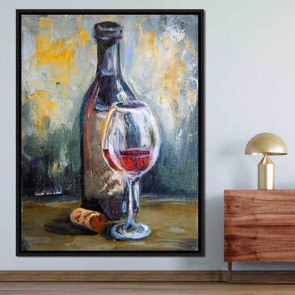 Bottle & Glass of Wine Canvas Wall Art