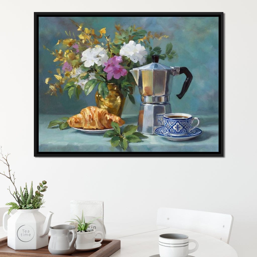Morning Coffee & Bouquet Canvas Wall Art