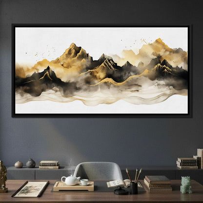 Golden Misty Peaks Panorama Canvas Wall Art