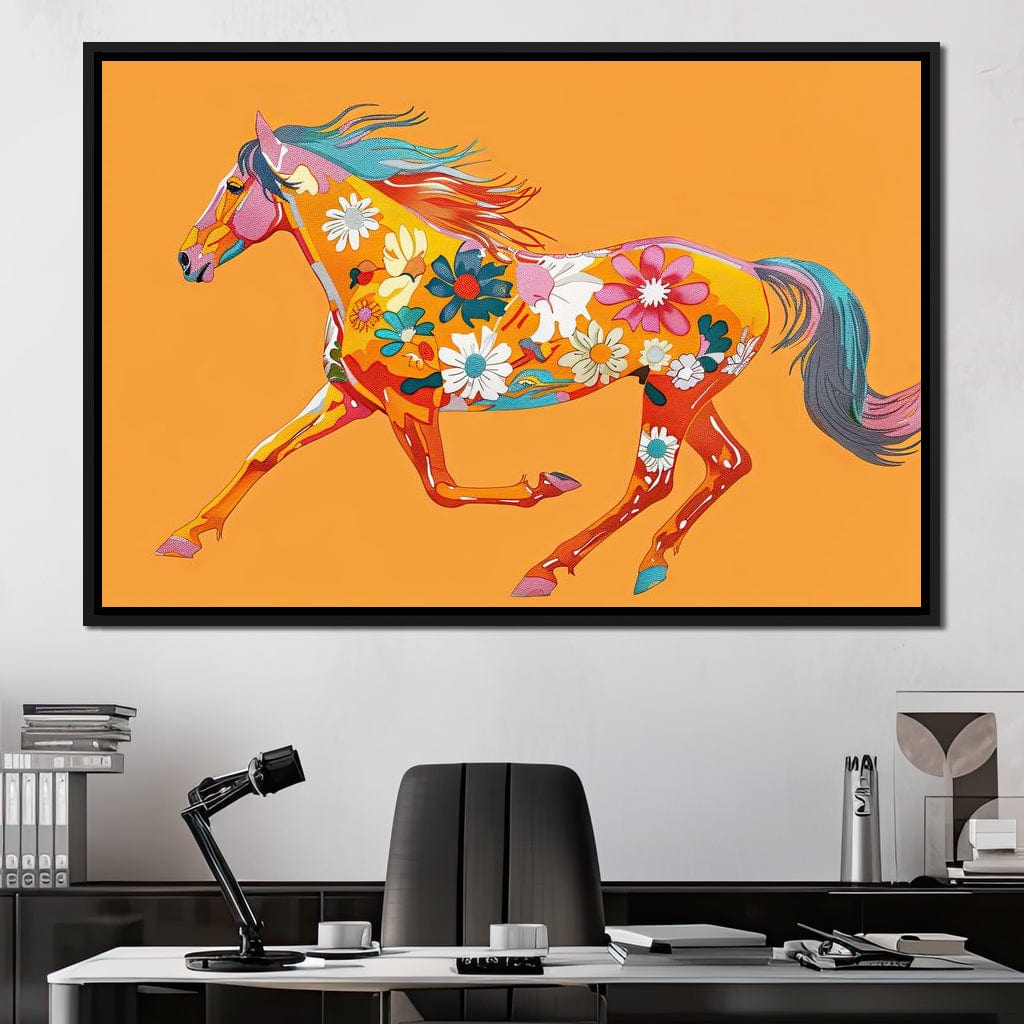 Blooming Horse on Tangerine Canvas Wall Art