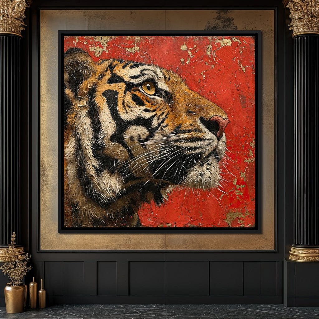 Tiger Gaze in Vermilion Majesty Canvas Wall Art
