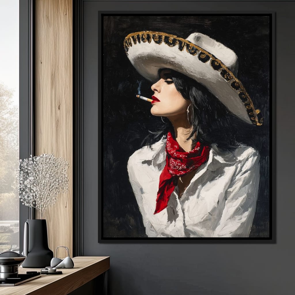 Sombrero Smoke Noir Portrait Canvas Wall Art