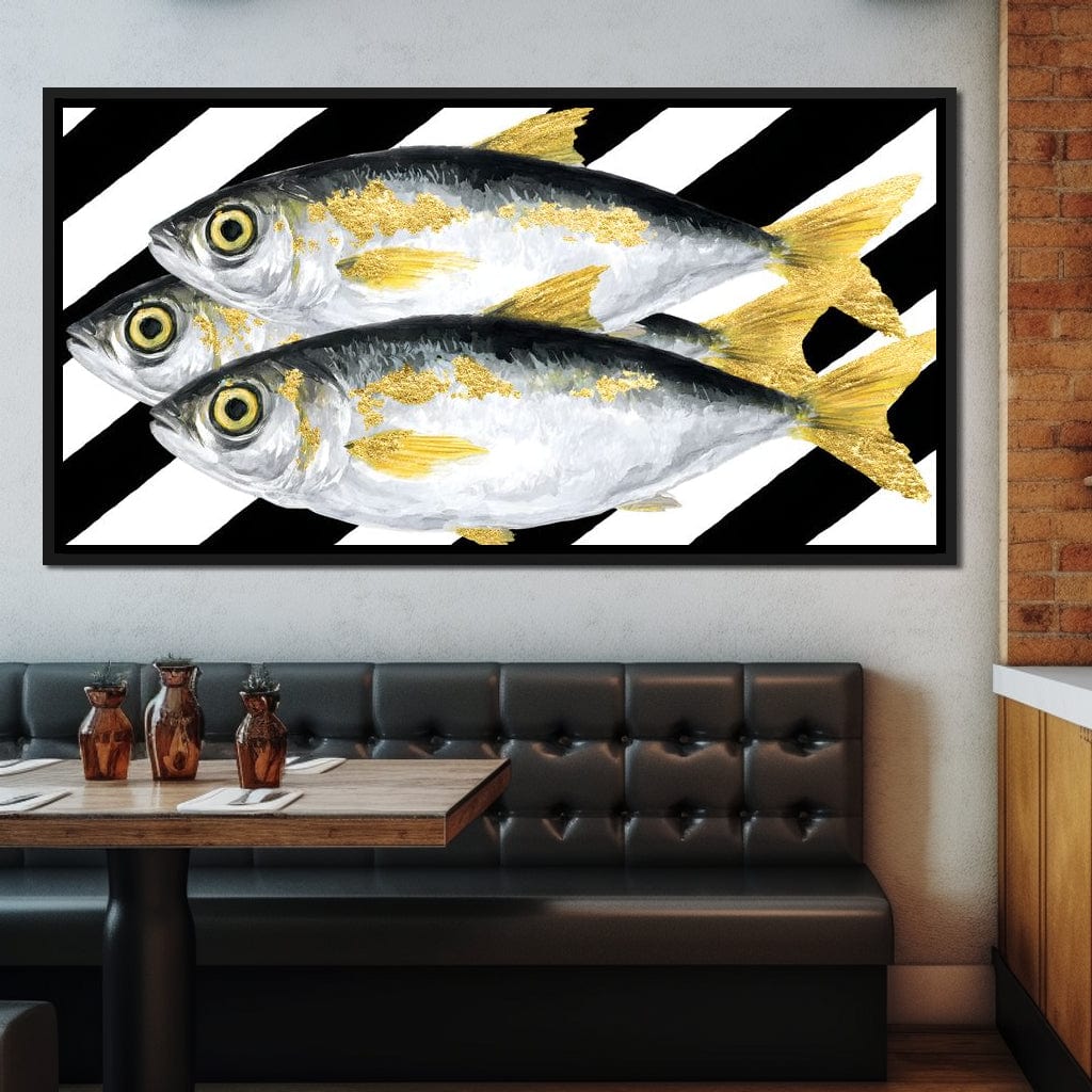 Triple Gilded Mackerel Parade Canvas Wall Art
