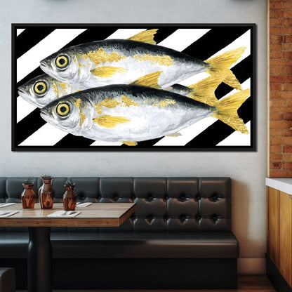 Triple Gilded Mackerel Parade Canvas Wall Art
