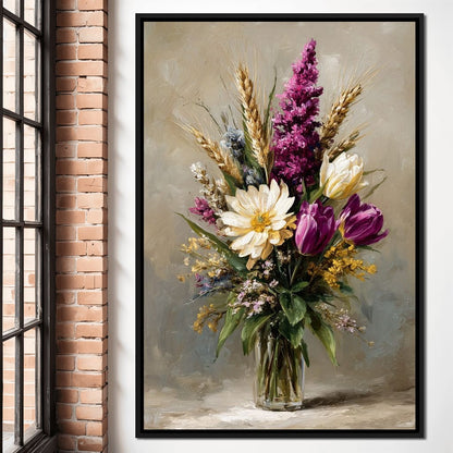 Spring Bouquet on Beige Background Canvas Wall Art