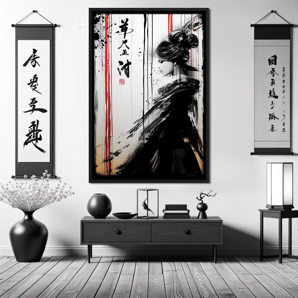 Ink Veiled Geisha Mystery Canvas Wall Art