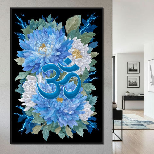Blue Floral Om Canvas Wall Art