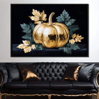 Golden Pumpkin Autumn Elegance Canvas Wall Art
