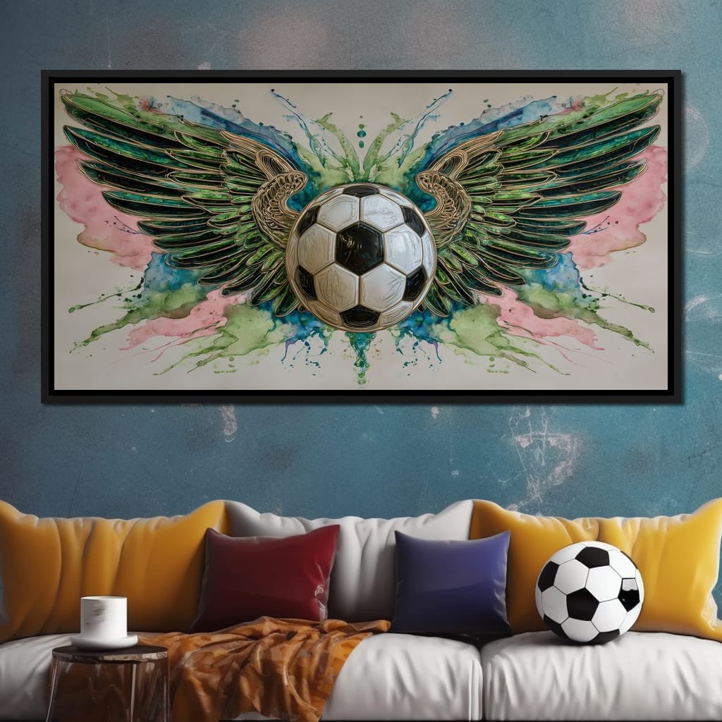 Winged Soccer Ball Watercolor Canvas Wall Art