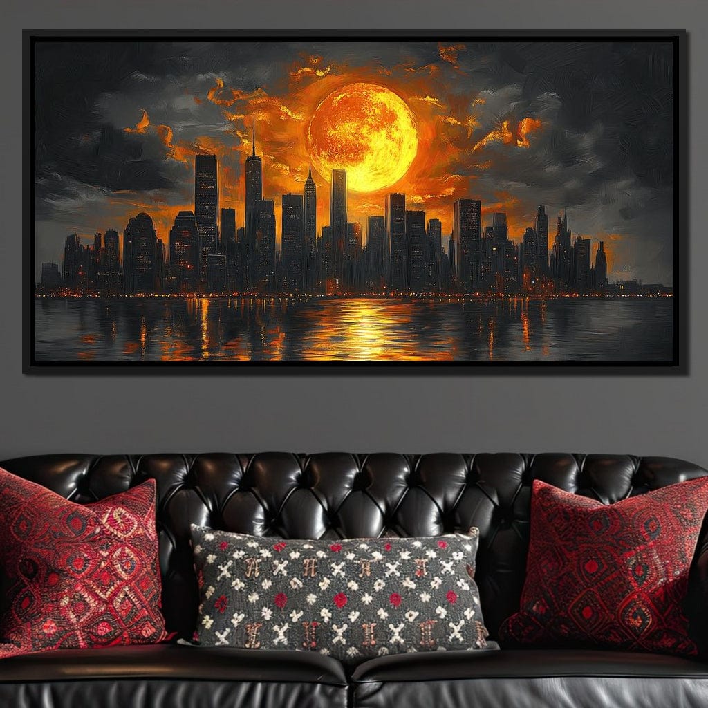 Golden Cityscape Nocturne Canvas Wall Art