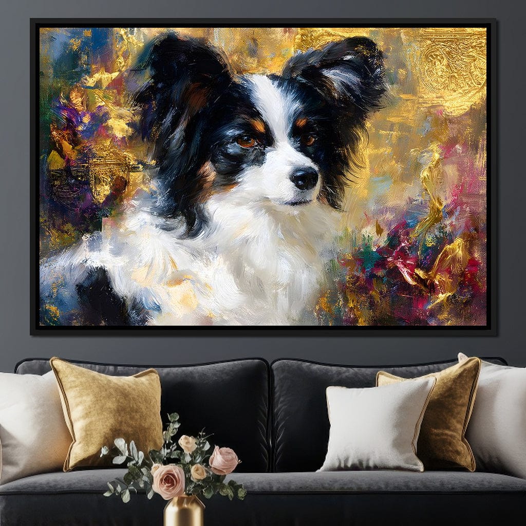 Golden Papillon Dog Portrait Canvas Wall Art