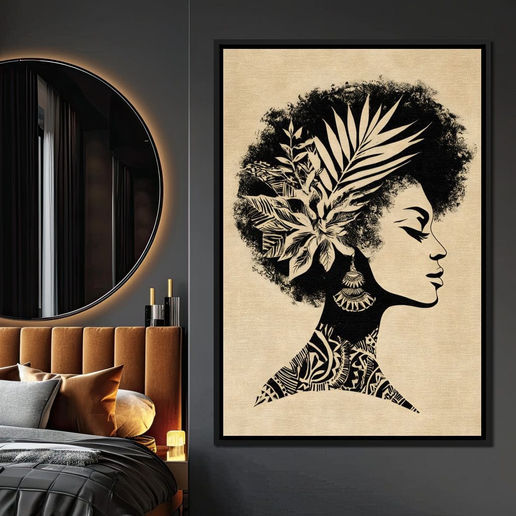 Botanical Afro Queen Silhouette Canvas Wall Art