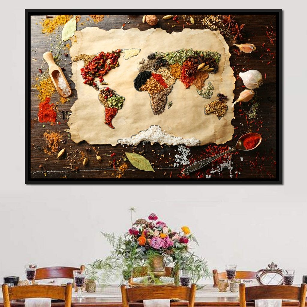 Spices Map of the World Canvas Wall Art