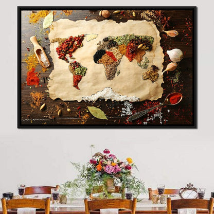 Spices Map of the World Canvas Wall Art