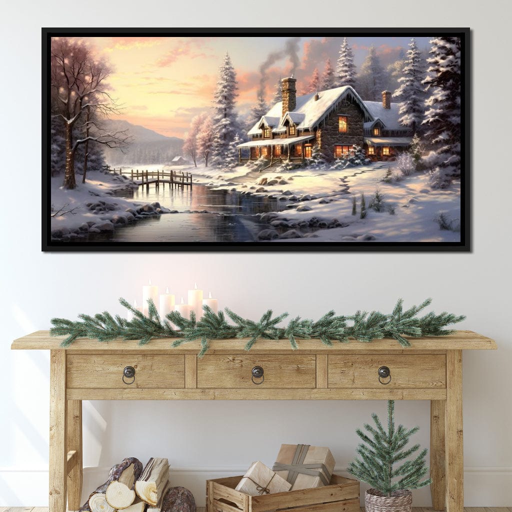 Christmas Cottage Home Canvas Wall Art