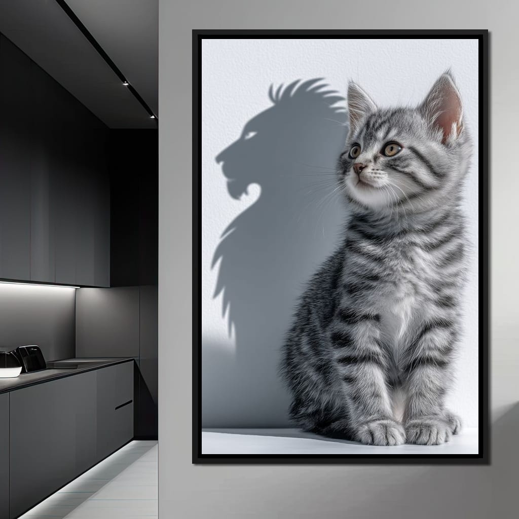 Brave Kitten Lion Shadow Canvas Wall Art