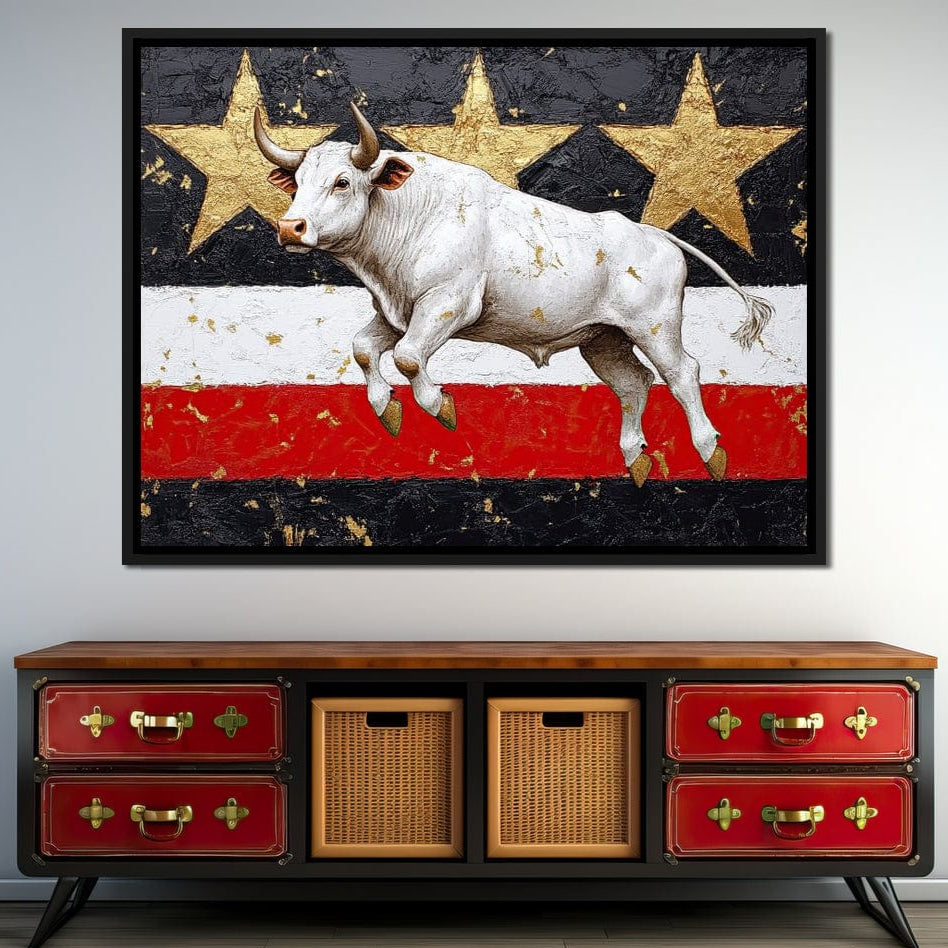 Bull Odyssey Across Stars Canvas Wall Art