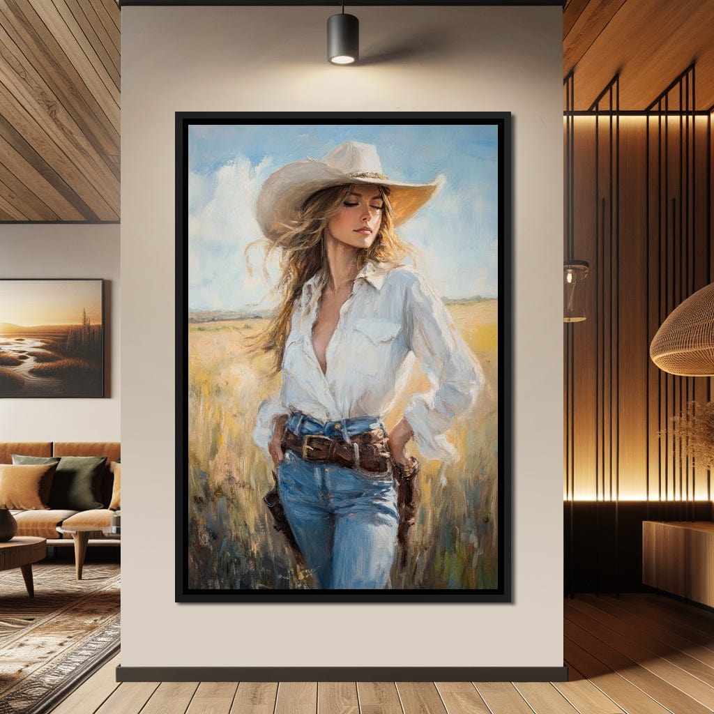Cowgirl's Sunlit Respite Canvas Wall Art