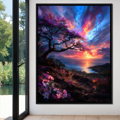 Radiant Sunset Floral Coastline Canvas Wall Art