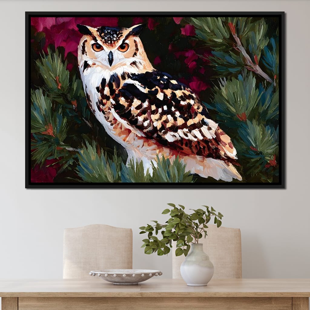 Autumn Pines Watchful Owl Canvas Wall Art