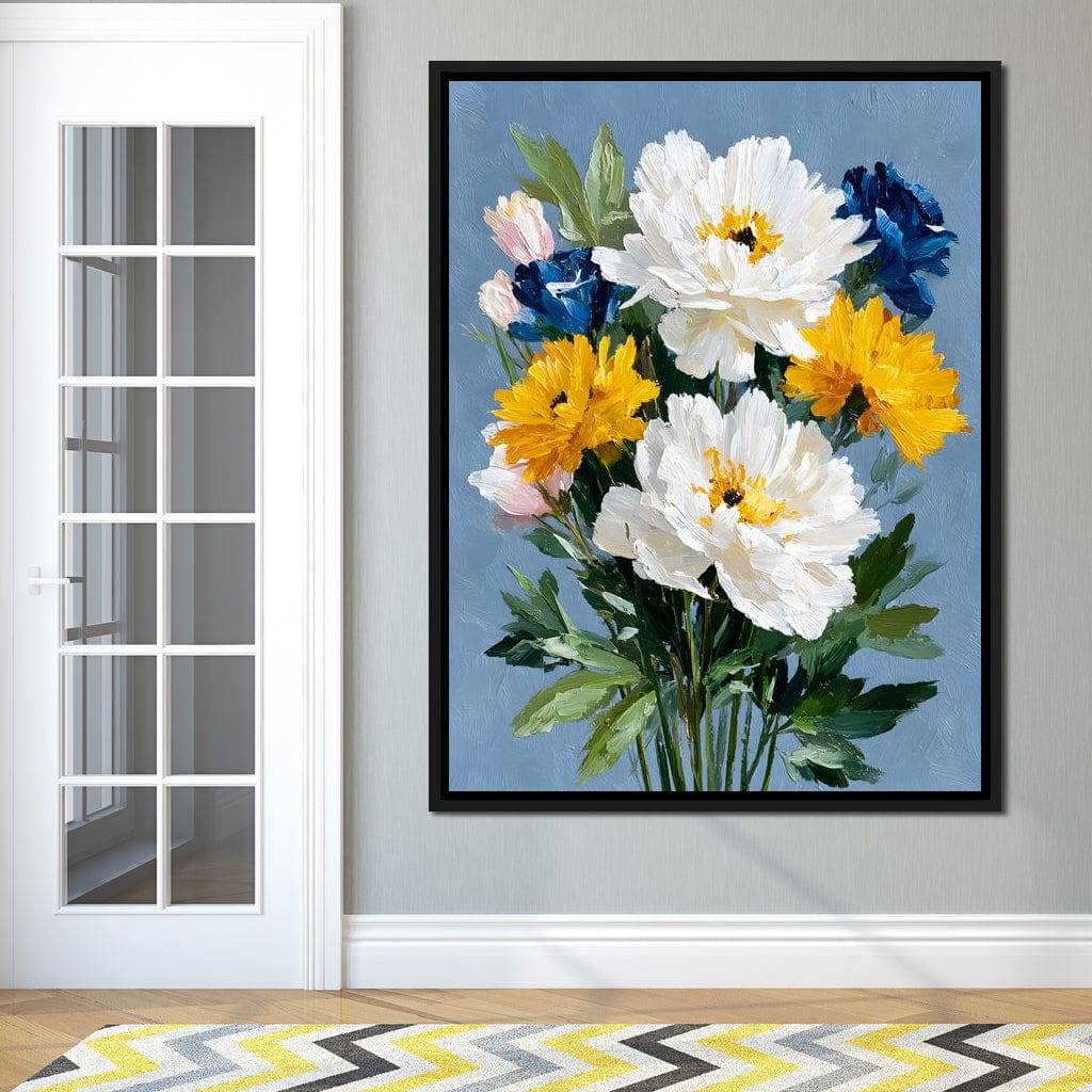 Blue Garden Peony Bouquet Canvas Wall Art